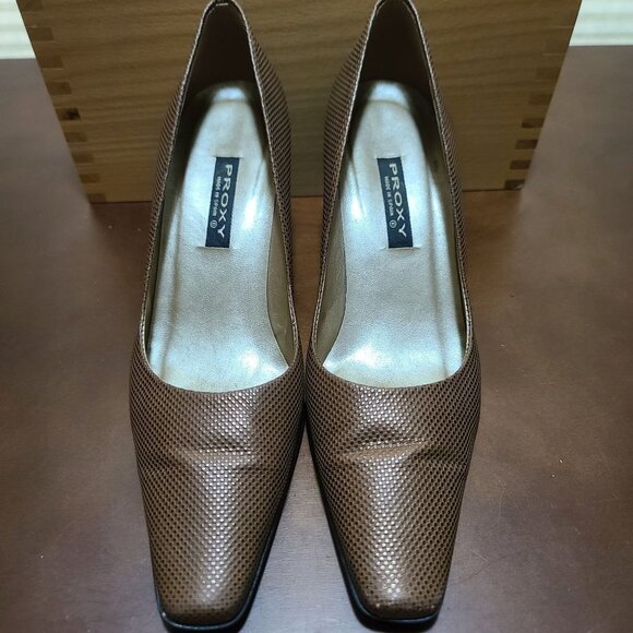 EXCELLENT USED SHOES PROXY ITALIAN LEATHER COPPER GOLD MESH TEXTURED HEELPUMPS 8 - Picture 2 of 14